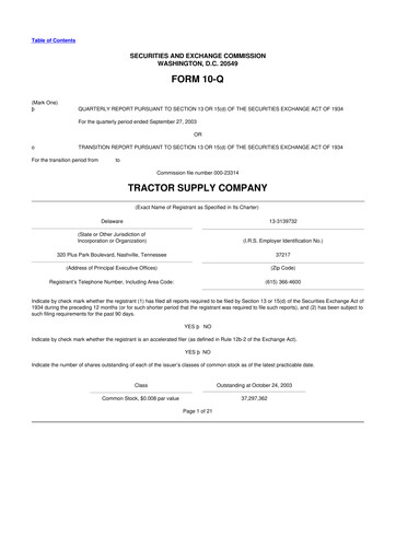 Miniature Tractor Supply 10-Q Rapport trimestriel  