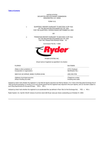 Thumbnail Ryder
 10-Q Quarterly Report FY 