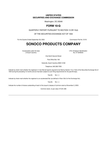 Thumbnail Sonoco 10-Q Quarterly Report FY 