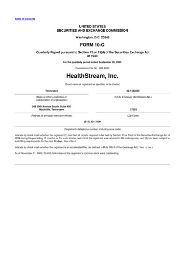 Thumbnail HealthStream 10-Q Quarterly Report FY 