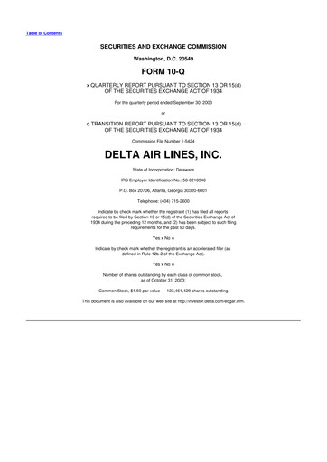 Thumbnail Delta Air Lines 10-Q Quarterly Report FY 