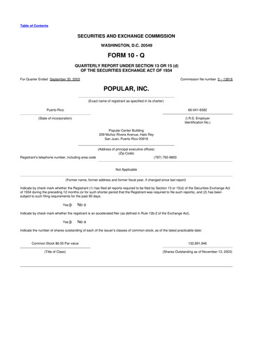 Thumbnail Popular, Inc. (Banco Popular de Puerto Rico) 10-Q Quarterly Report FY 