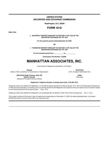 Thumbnail Manhattan Associates
 10-Q Quarterly Report FY 