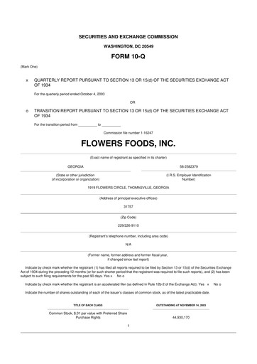 Miniature Flowers Foods
 10-Q Rapport trimestriel  