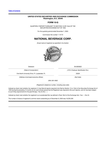 Thumbnail National Beverage
 10-Q Quarterly Report FY 
