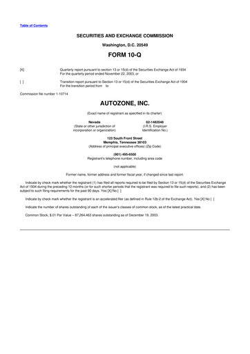 Miniature AutoZone 10-Q Rapport trimestriel  