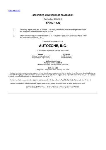 Miniature AutoZone 10-Q Rapport trimestriel  
