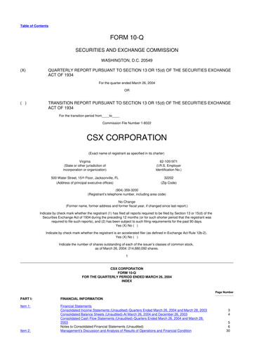 Thumbnail CSX Corporation 10-Q Quarterly Report FY 