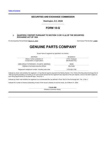 Thumbnail Genuine Parts Company
 10-Q Quarterly Report FY 