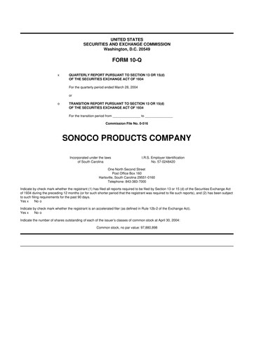 Thumbnail Sonoco 10-Q Quarterly Report FY 