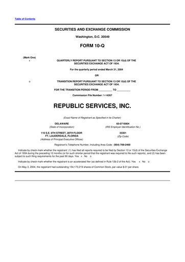 Thumbnail Republic Services
 10-Q Quarterly Report FY 