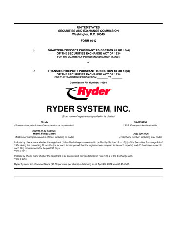 Thumbnail Ryder
 10-Q Quarterly Report FY 