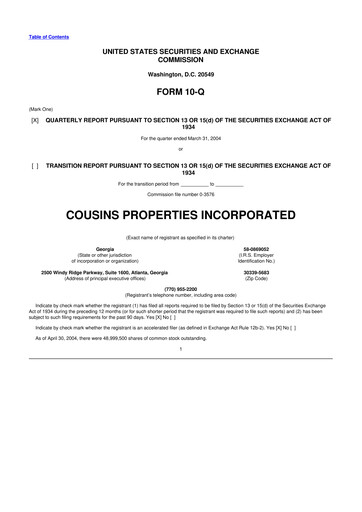 Thumbnail Cousins Properties
 10-Q Quarterly Report FY 