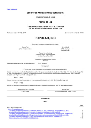 Thumbnail Popular, Inc. (Banco Popular de Puerto Rico) 10-Q Quarterly Report FY 
