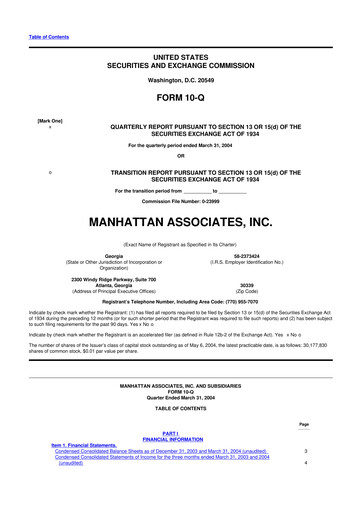 Thumbnail Manhattan Associates
 10-Q Quarterly Report FY 