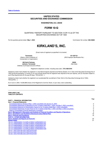 Thumbnail Kirkland's 10-Q Quarterly Report FY 