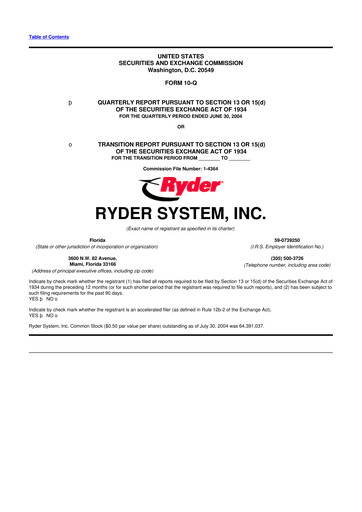 Thumbnail Ryder
 10-Q Quarterly Report FY 