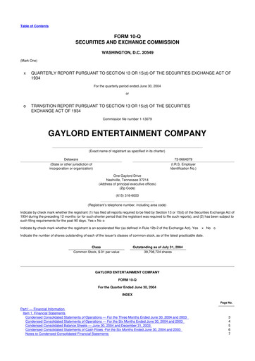 Vorschaubild Ryman Hospitality Properties 10-Q Quartalsbericht  