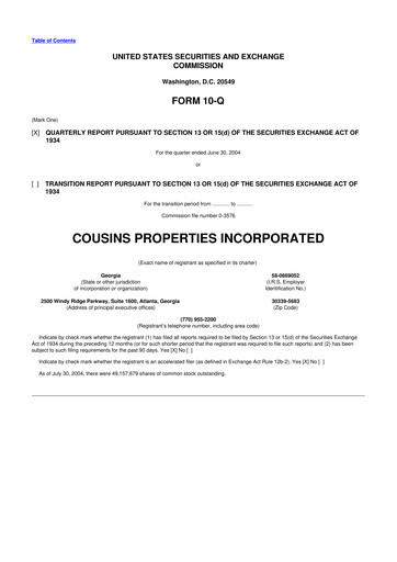 Thumbnail Cousins Properties
 10-Q Quarterly Report FY 