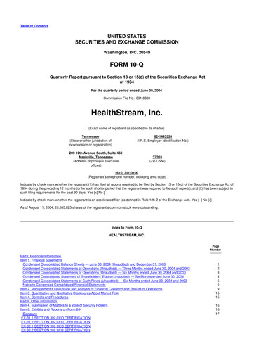 Thumbnail HealthStream 10-Q Quarterly Report FY 