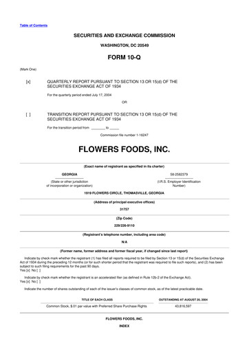 Miniature Flowers Foods
 10-Q Rapport trimestriel  