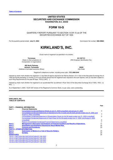 Thumbnail Kirkland's 10-Q Quarterly Report FY 