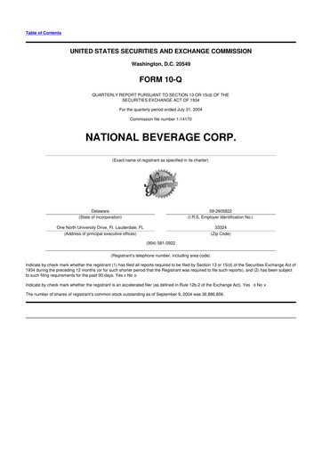 Thumbnail National Beverage
 10-Q Quarterly Report FY 