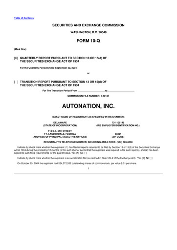Miniature AutoNation 10-Q Rapport trimestriel  