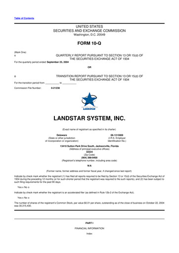 Thumbnail Landstar System
 10-Q Quarterly Report FY 