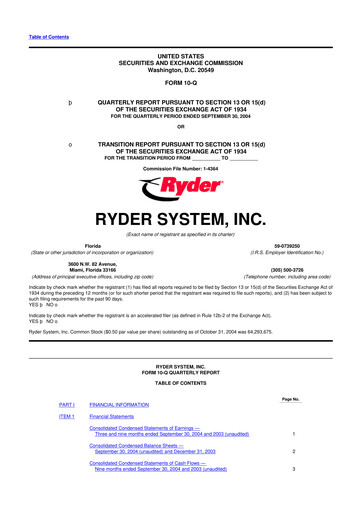 Thumbnail Ryder
 10-Q Quarterly Report FY 