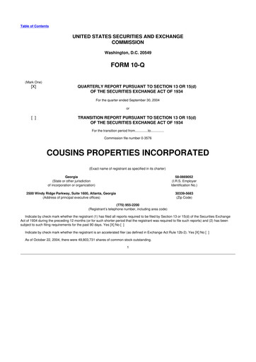 Thumbnail Cousins Properties
 10-Q Quarterly Report FY 