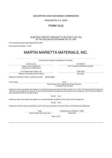 Thumbnail Martin Marietta Materials 10-Q Quarterly Report FY 