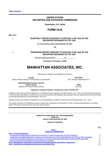 Thumbnail Manhattan Associates
 10-Q Quarterly Report FY 