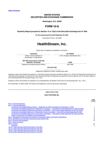 Thumbnail HealthStream 10-Q Quarterly Report FY 