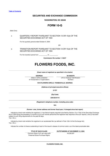 Miniature Flowers Foods
 10-Q Rapport trimestriel  