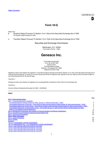 Thumbnail Genesco
 10-Q Quarterly Report FY 