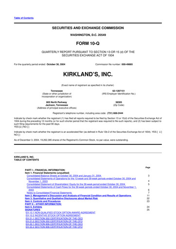 Thumbnail Kirkland's 10-Q Quarterly Report FY 
