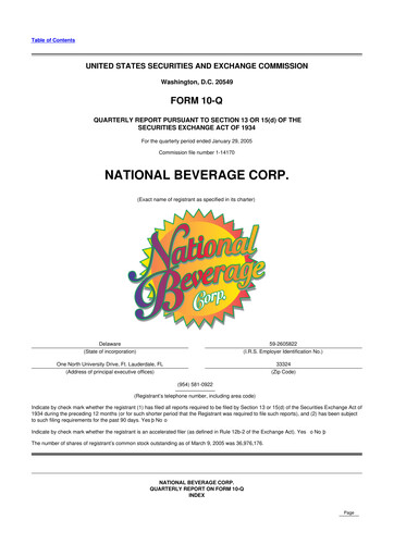Thumbnail National Beverage
 10-Q Quarterly Report FY 