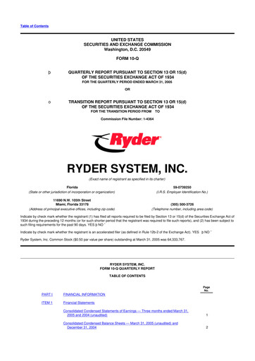 Thumbnail Ryder
 10-Q Quarterly Report FY 