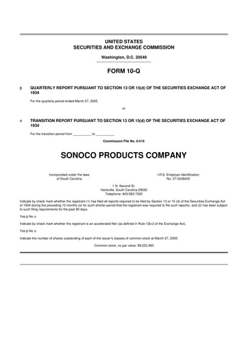 Thumbnail Sonoco 10-Q Quarterly Report FY 
