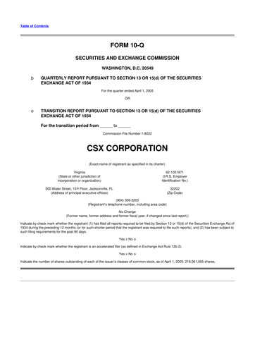 Thumbnail CSX Corporation 10-Q Quarterly Report FY 