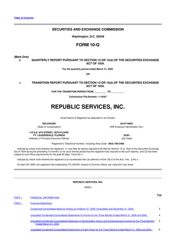 Thumbnail Republic Services
 10-Q Quarterly Report FY 