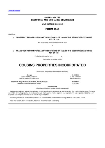 Thumbnail Cousins Properties
 10-Q Quarterly Report FY 