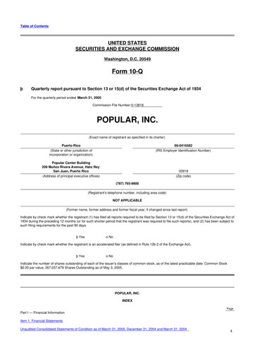 Thumbnail Popular, Inc. (Banco Popular de Puerto Rico) 10-Q Quarterly Report FY 