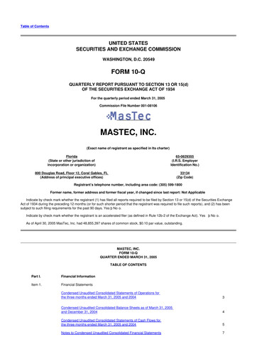 Miniature MasTec 10-Q Rapport trimestriel  