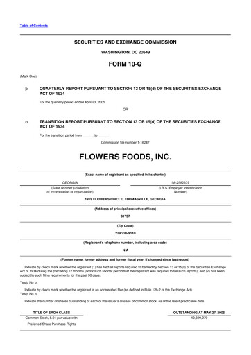 Miniature Flowers Foods
 10-Q Rapport trimestriel  