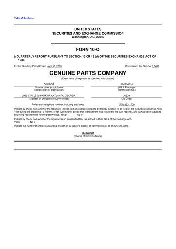 Thumbnail Genuine Parts Company
 10-Q Quarterly Report FY 