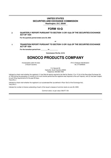 Thumbnail Sonoco 10-Q Quarterly Report FY 