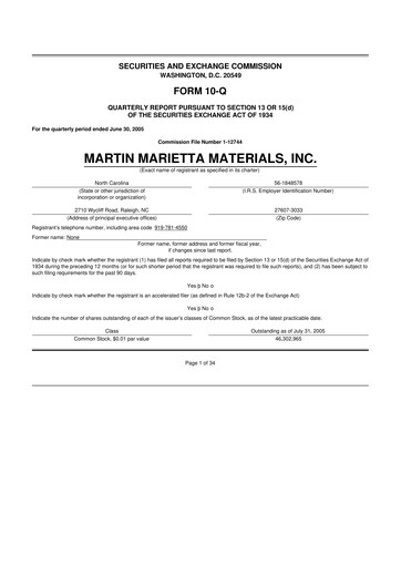 Thumbnail Martin Marietta Materials 10-Q Quarterly Report FY 