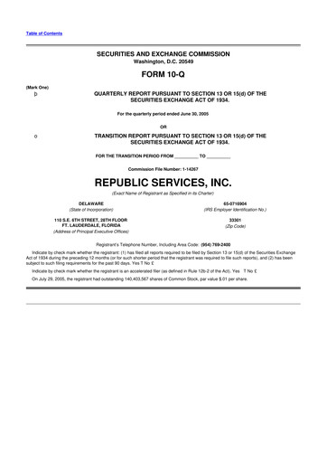 Thumbnail Republic Services
 10-Q Quarterly Report FY 